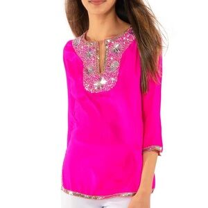 Gretchen Scott Hot Pink Silk Embellished Tunic Top – Resort Chic